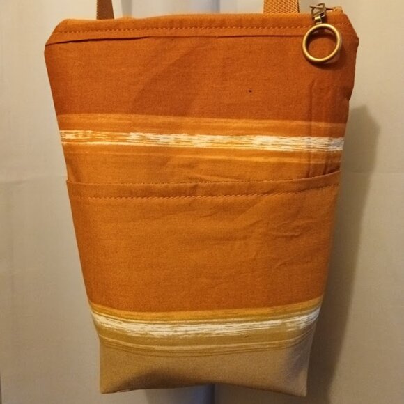 New Southwestern Travel Sling Crossbody Bag Purse Golden Brown Sarape Stripe - Picture 3 of 10